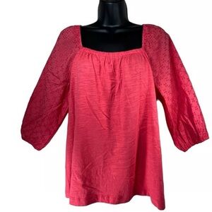 Sanctuary hot pink eyelet lace bubble sleeve top